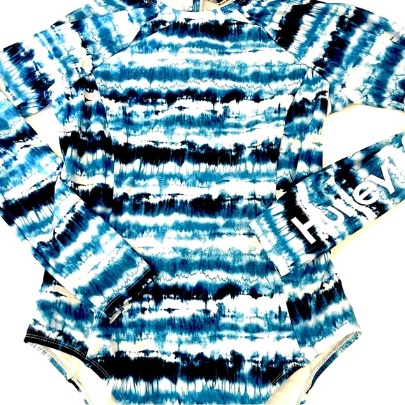 Hurley Blue tie-dye rash guard, one piece bathing suit zipper pull back Size XL - Picture 3 of 16